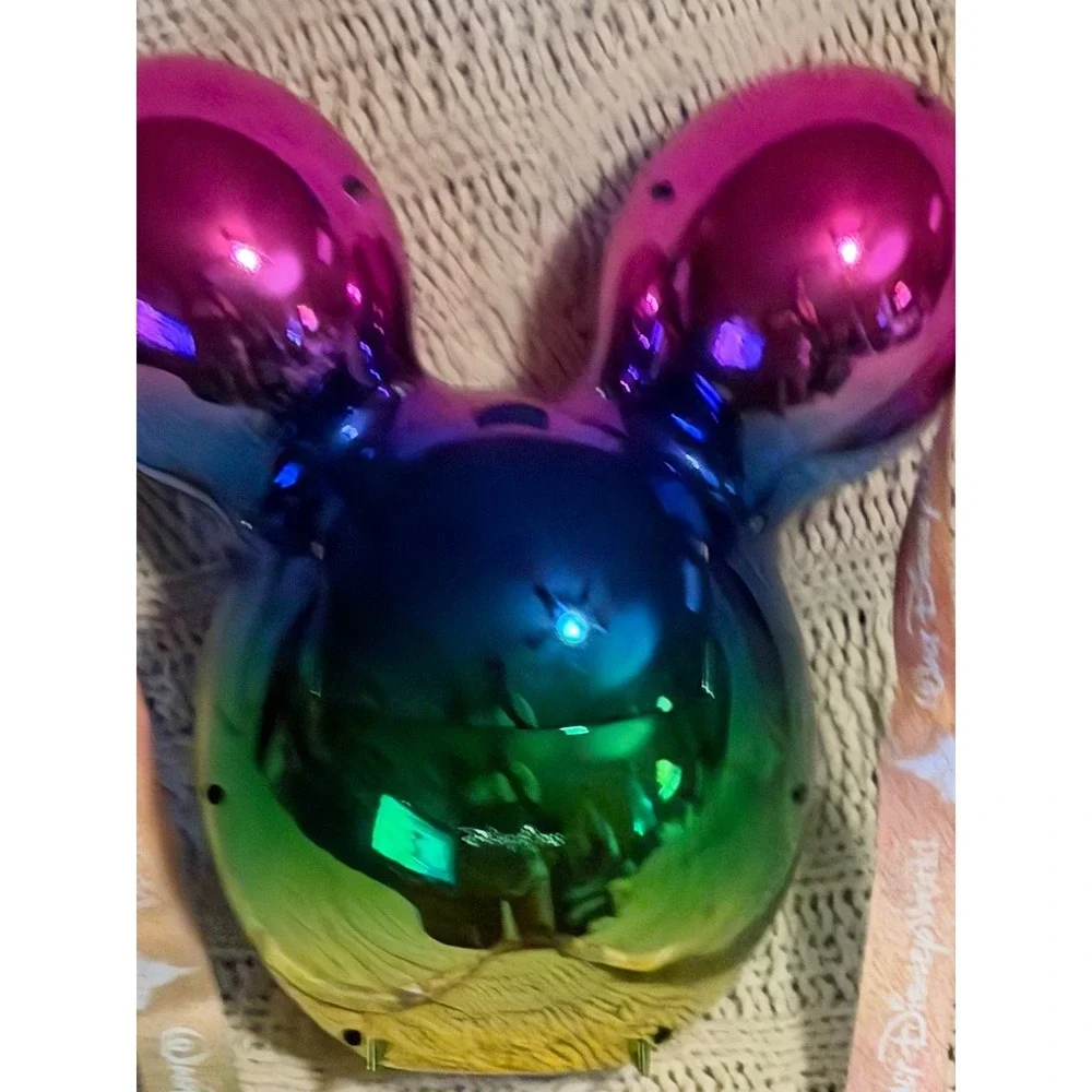 Disney World Magic Kingdom Rainbow Ombre Mickey Balloon Popcorn Bucket Metallic